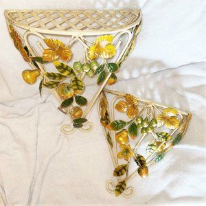 Vintage 2 Wrought Iron Wall Shelves Plant Stands Lattice Fruit Trim